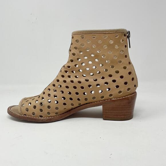 Loeffler Randall Ione Beach Tan Leather Perforated Open Toe Ankle Boots Shoes 6 - Picture 2 of 16